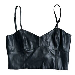 Zara Black faux leather crop top cropped tank bralette corset size M